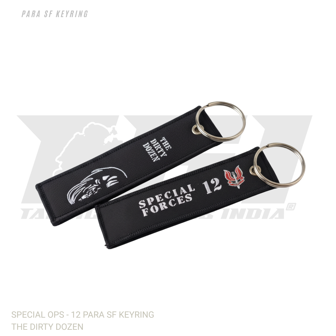 Premium cloth material 12 PARA SF keychain showing special forces emblem, 4.5 inch military collectible