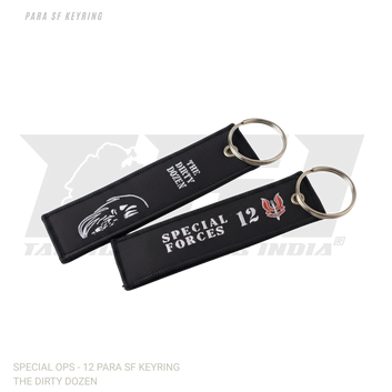 Premium cloth material 12 PARA SF keychain showing special forces emblem, 4.5 inch military collectible