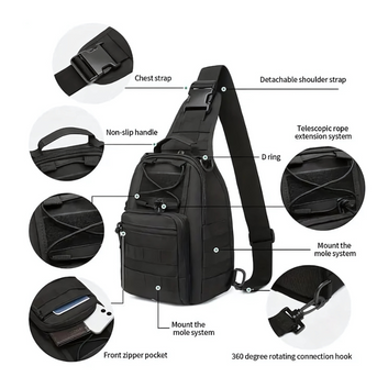 Marksman Tactical Sling Bag - BLACK | 500D Nylon EDC Crossbody |