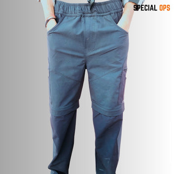 Men Zip-Off Dry Fit Durable Trekking Pants Grey Blue