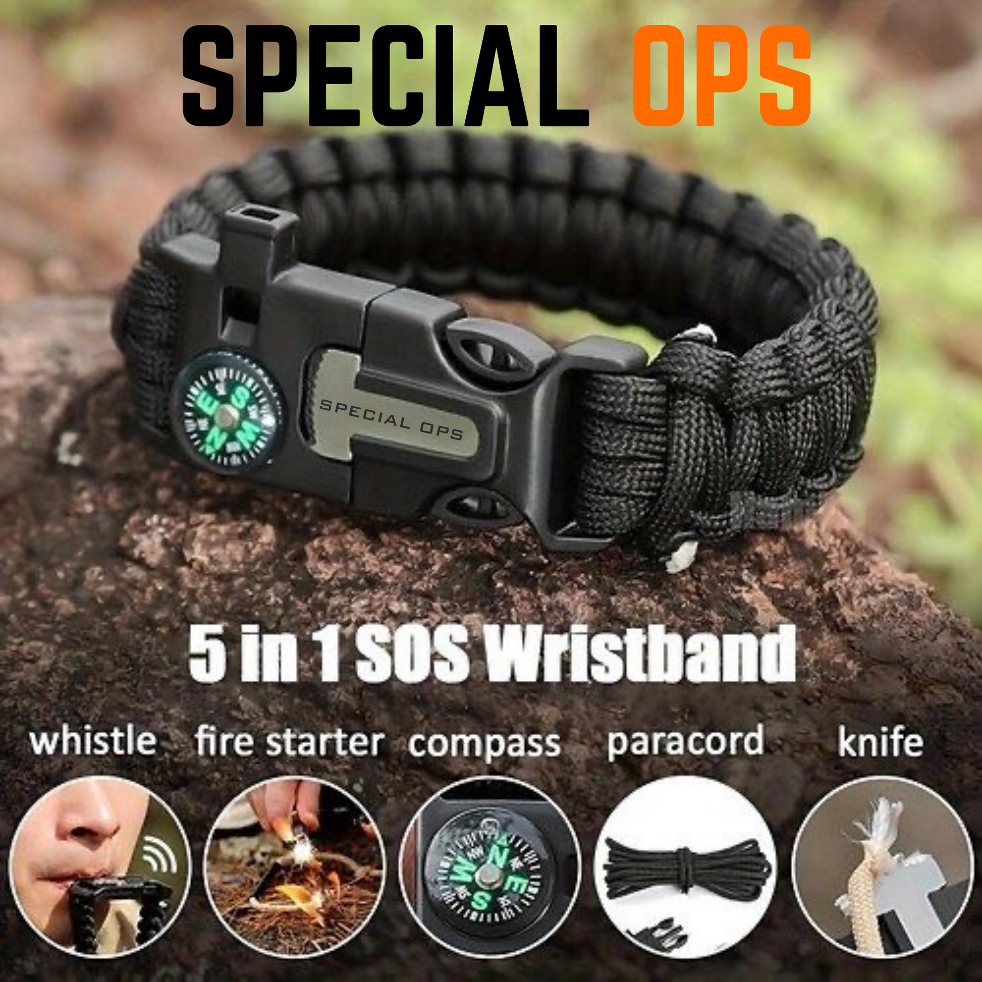 Paracord Bracelet - 550 - Black - SPECIAL OPS INDIA SPECIAL OPS