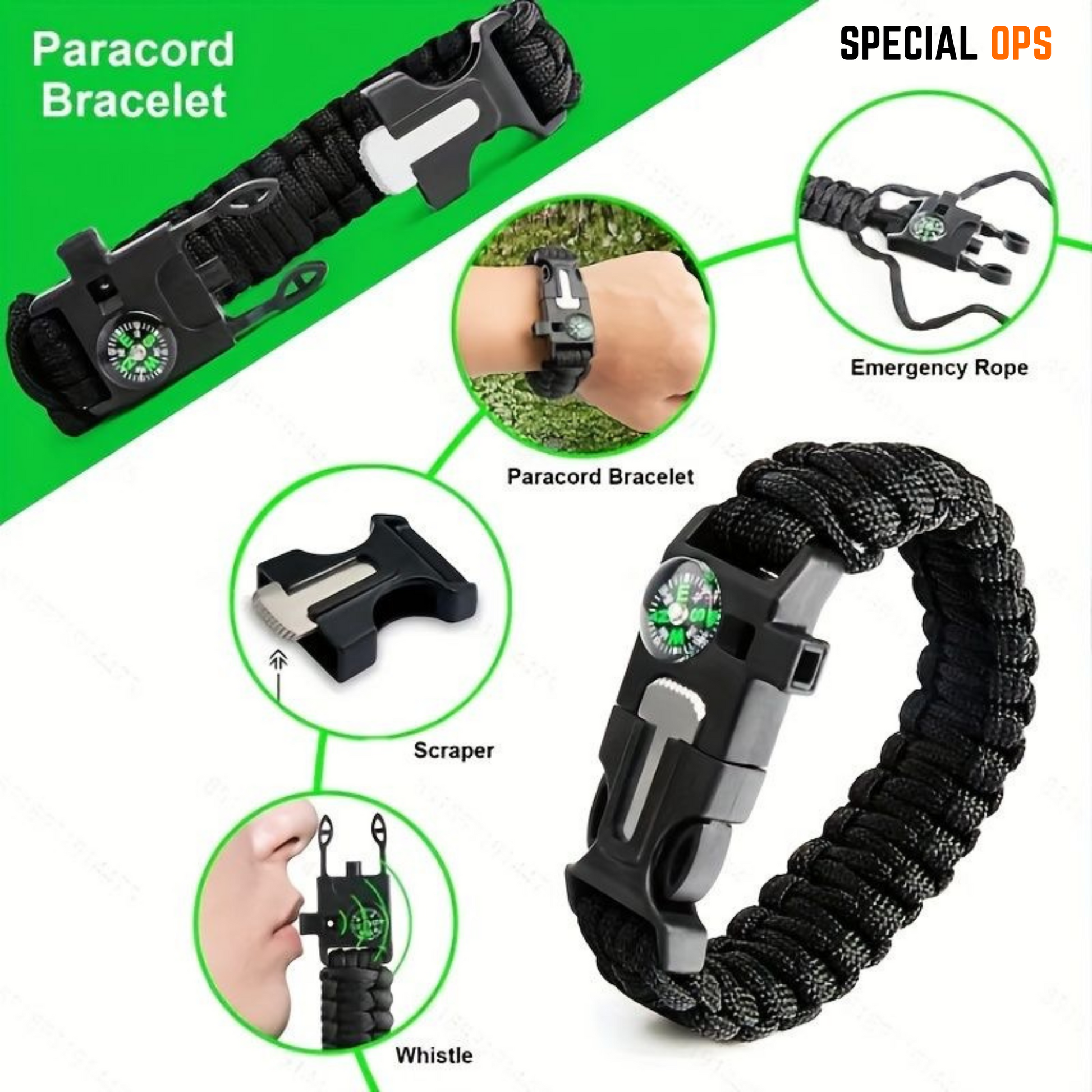 Paracord Bracelet - 550 - Black - SPECIAL OPS INDIA SPECIAL OPS