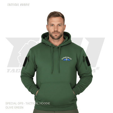 Front view of Olive Green Indian Airborne Special Ops Tactical Hoodie with Paratrooper logo