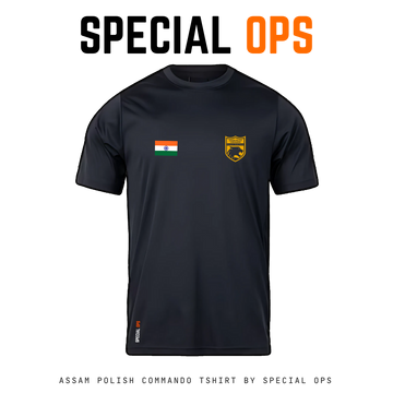 Assam Police Commando T-Shirt front design on a grey background