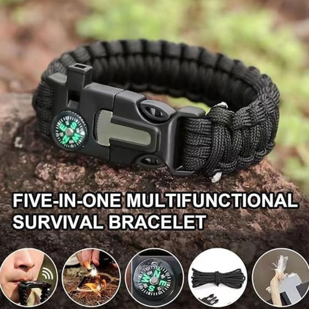 Adjustable survival paracord band in military olive and black colors