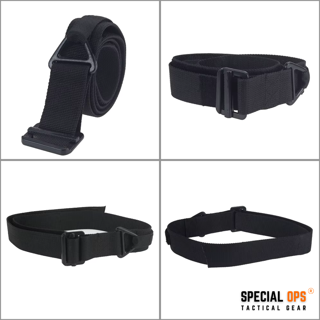 Adjustable tactical rigger belt made of premium nylon material featuring secure metal buckle and velcro closure system