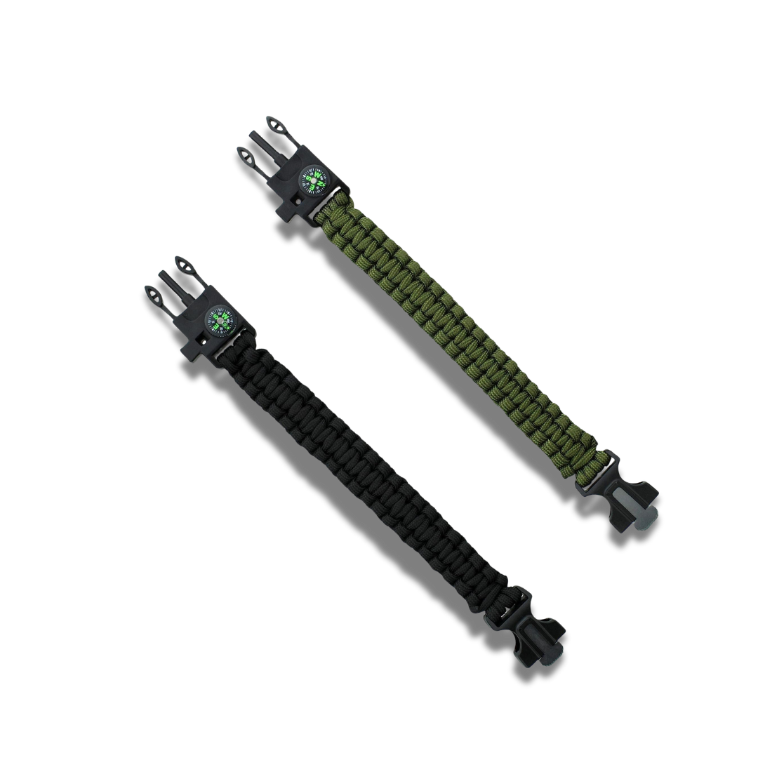 Tactical paracord bracelet in olive and black with side release buckle