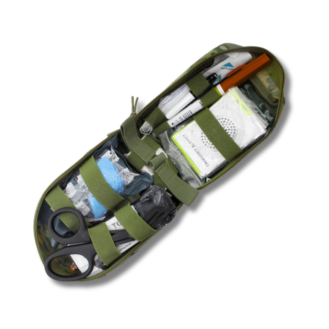 Open SPECIAL OPS Med Pouch showing organized interior with elastic loops.