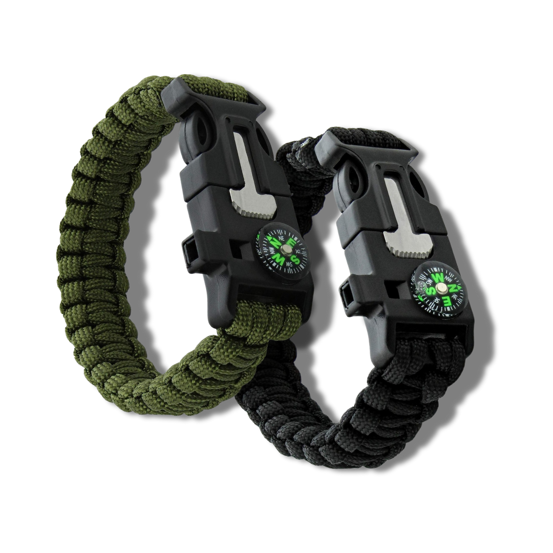 Olive green and black paracord survival bracelet with cobra weave