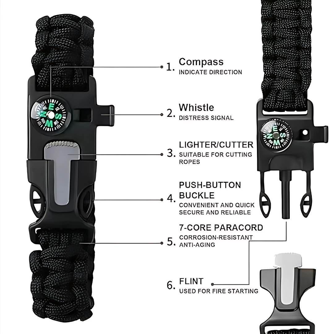 Durable 550 paracord bracelet for camping, hiking, and emergencies