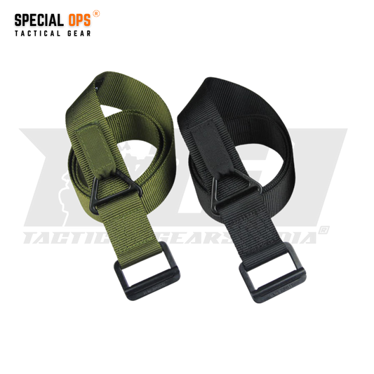 SPECIAL OPS tactical rigger belt in olive green with metal buckle and nylon webbing for adjustable waist sizes