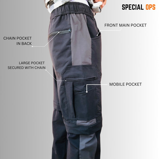Men Zip-Off Dry Fit Durable Trekking Pants Grey Blue