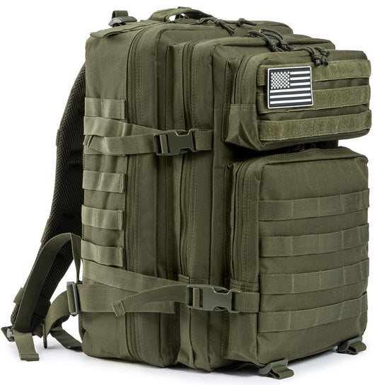 SPECIAL OPS 45L tactical backpack in olive green with MOLLE webbing system for outdoor adventures