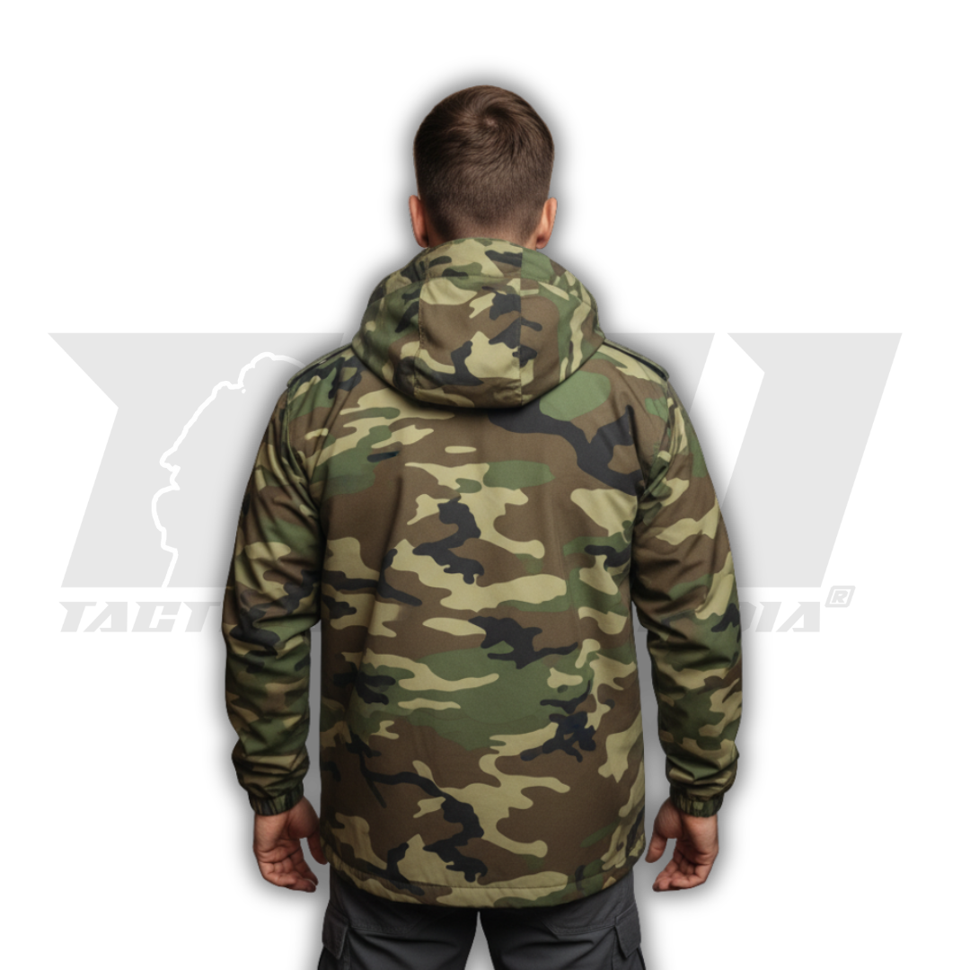 SPECIAL OPS tactical windbreaker in woodland camouflage color with detachable hood