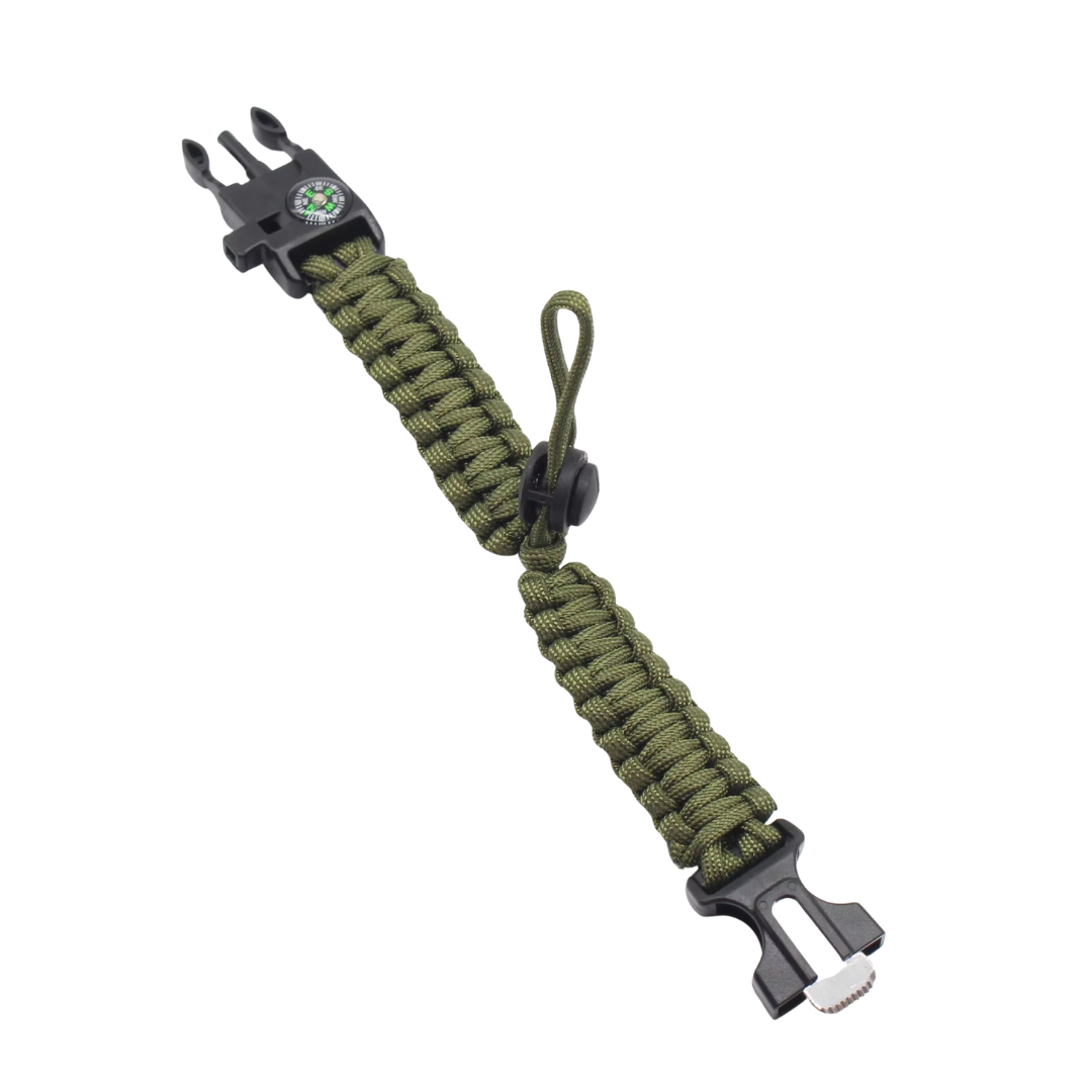 Men’s and women’s outdoor survival bracelet with compass and scraper tool