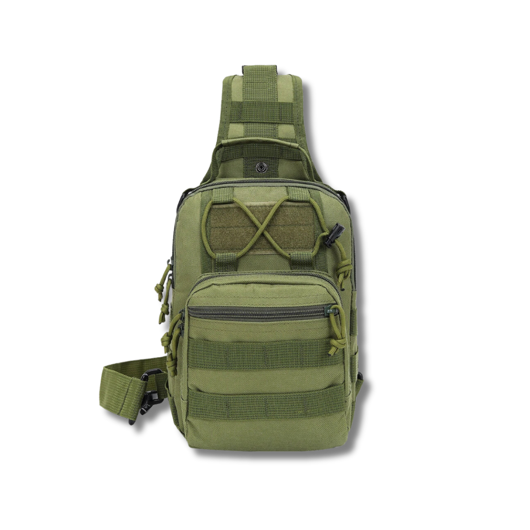 Olive Green Tactical Sling Bag with One Strap and Multipocket Design for Everyday Carry