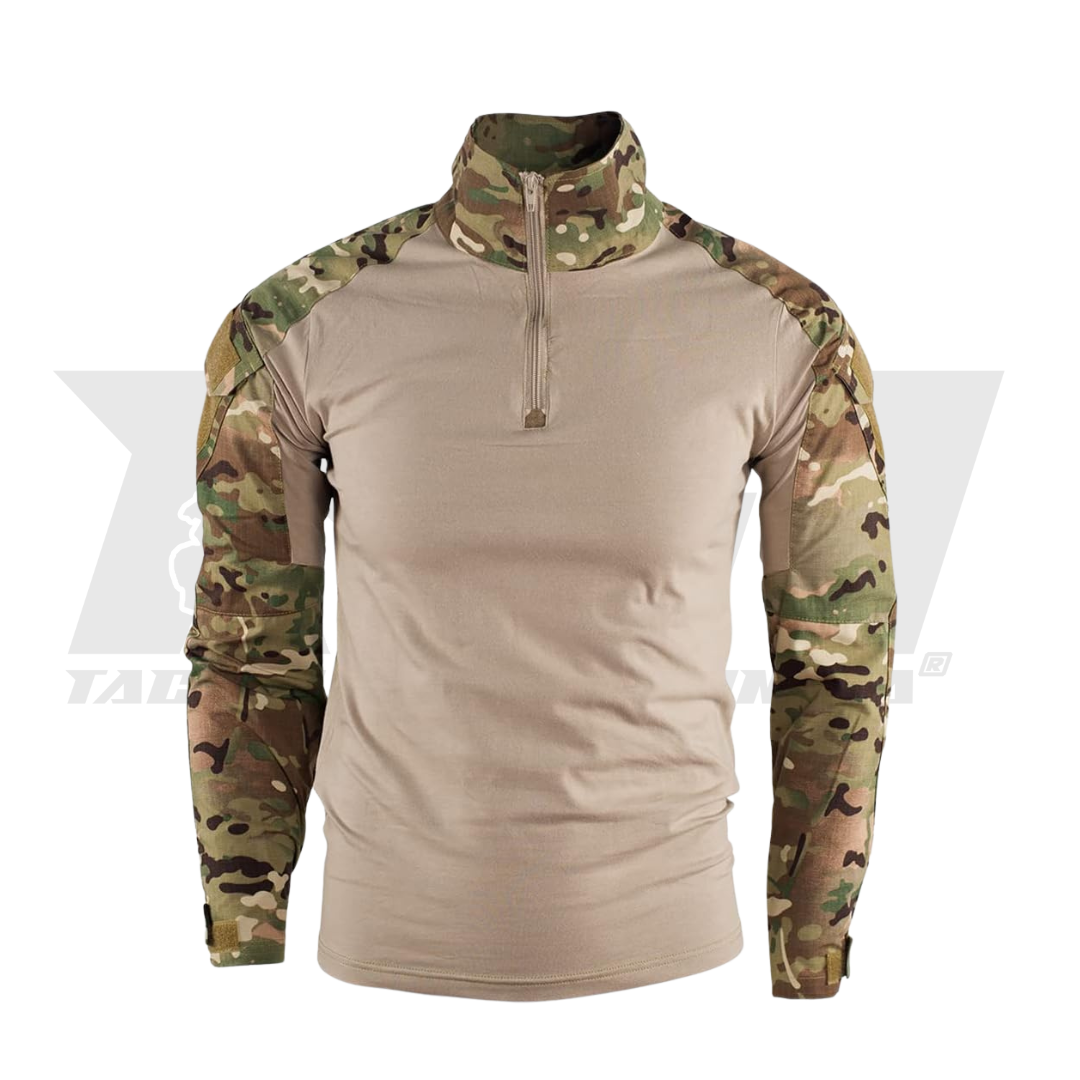 Tactical shirt with camouflage sleeves on a white background