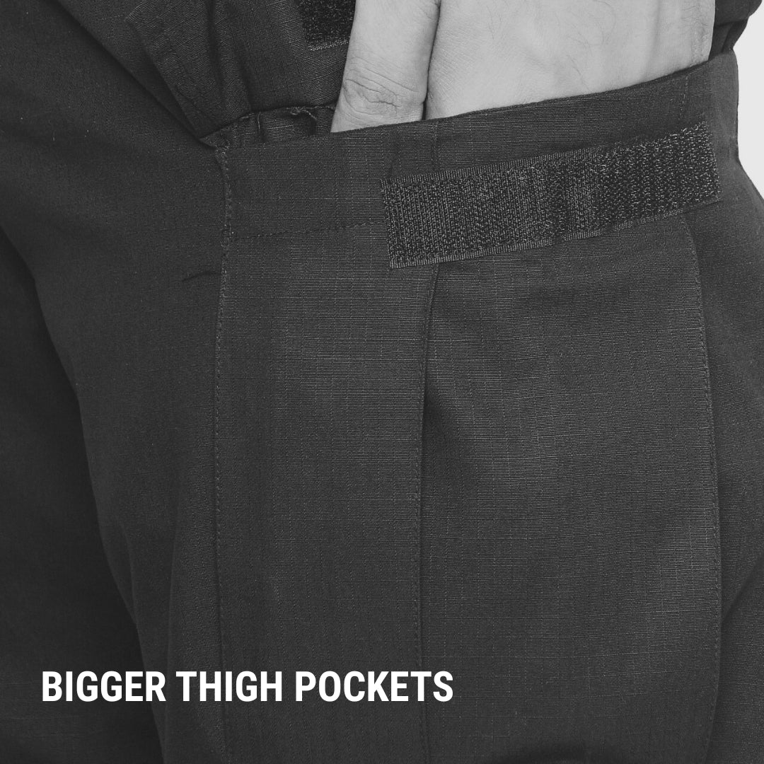 Image showing the cargo pocket open, demonstrating its storage capacity.