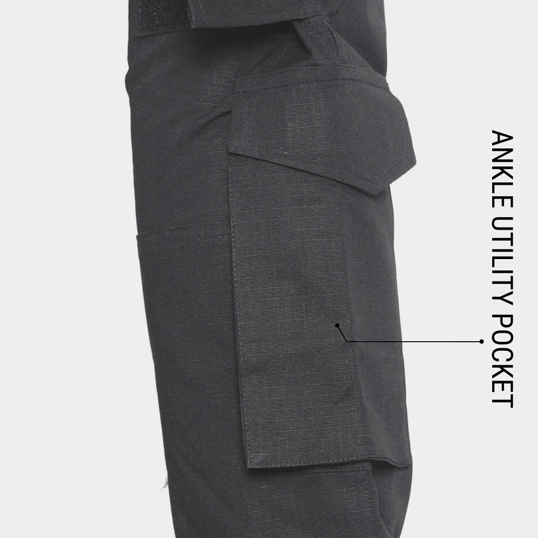Flat lay of the cargo pants showing all 10 pockets and their locations.