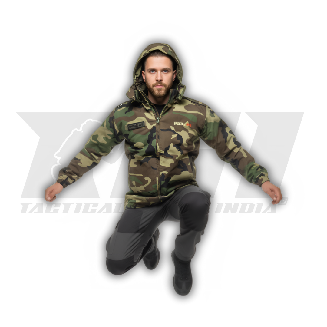 Waterproof windproof jacket in action during light rain outdoor hiking adventure