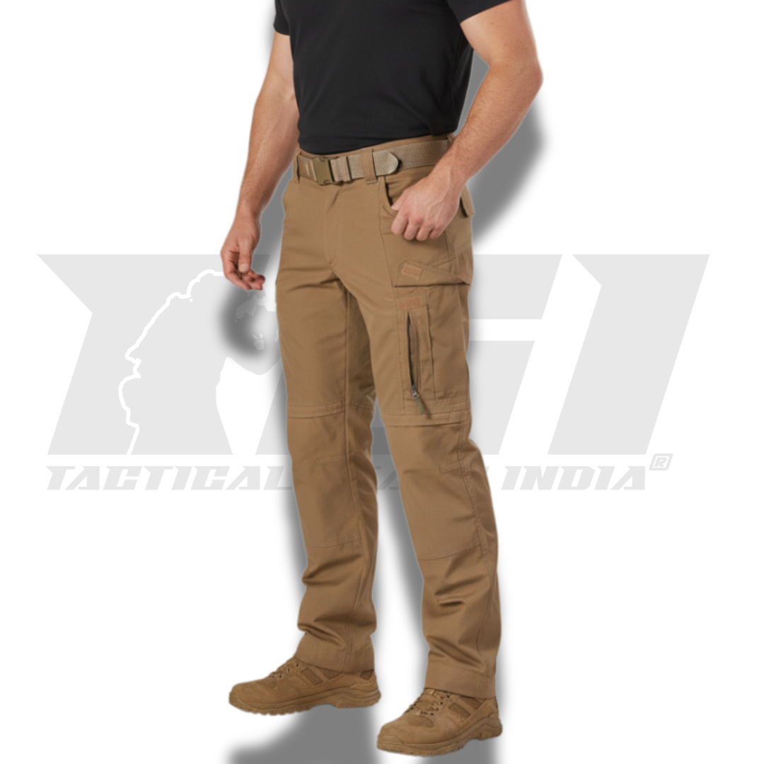 Close-up detail of the 90% ripstop cotton and 10% lycra fabric blend on the Ranger pant, showing the durable weave.